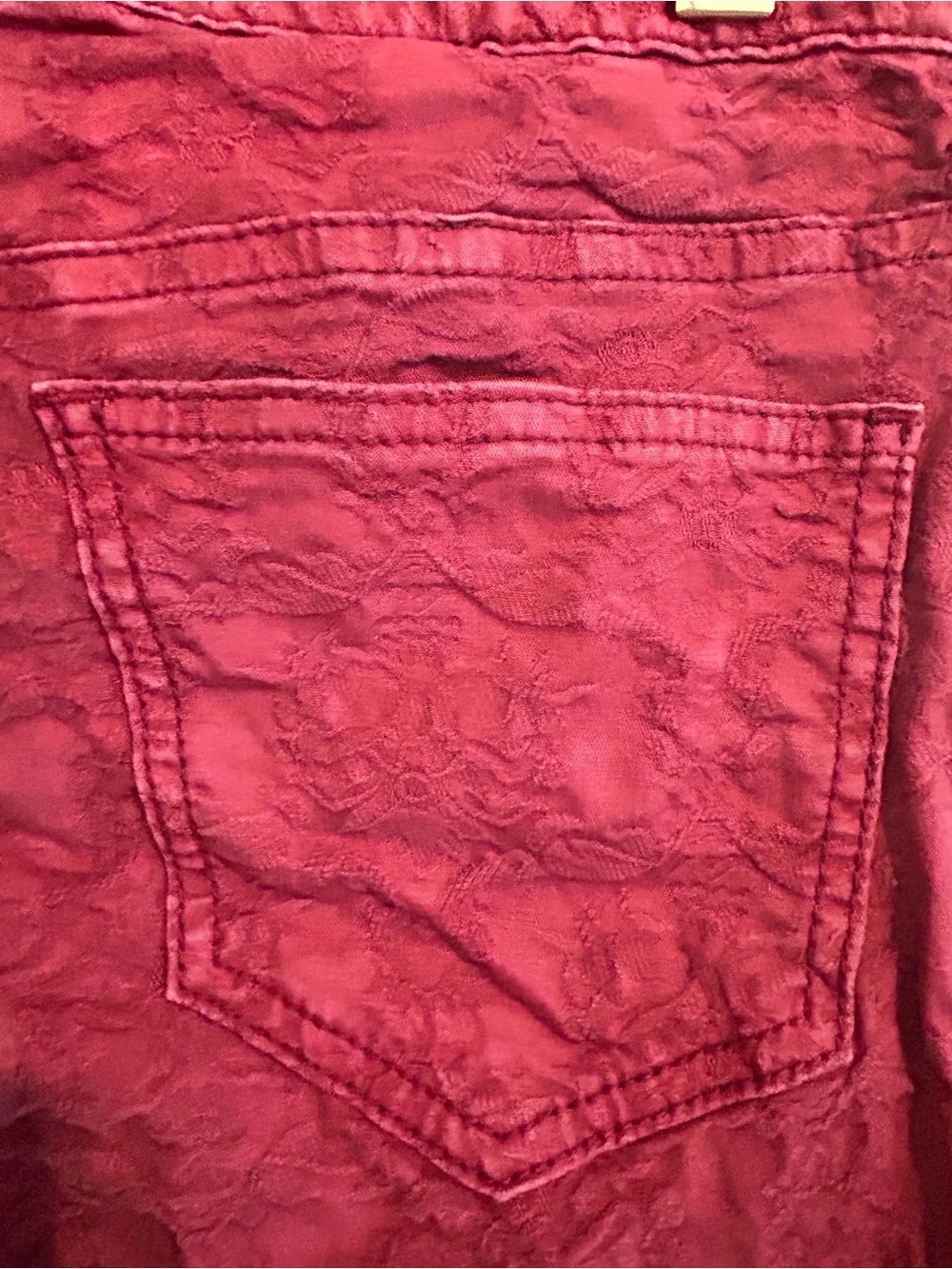 Free People Jacquard Cranberry Red Raised Print Skinny Jeans Size 26
